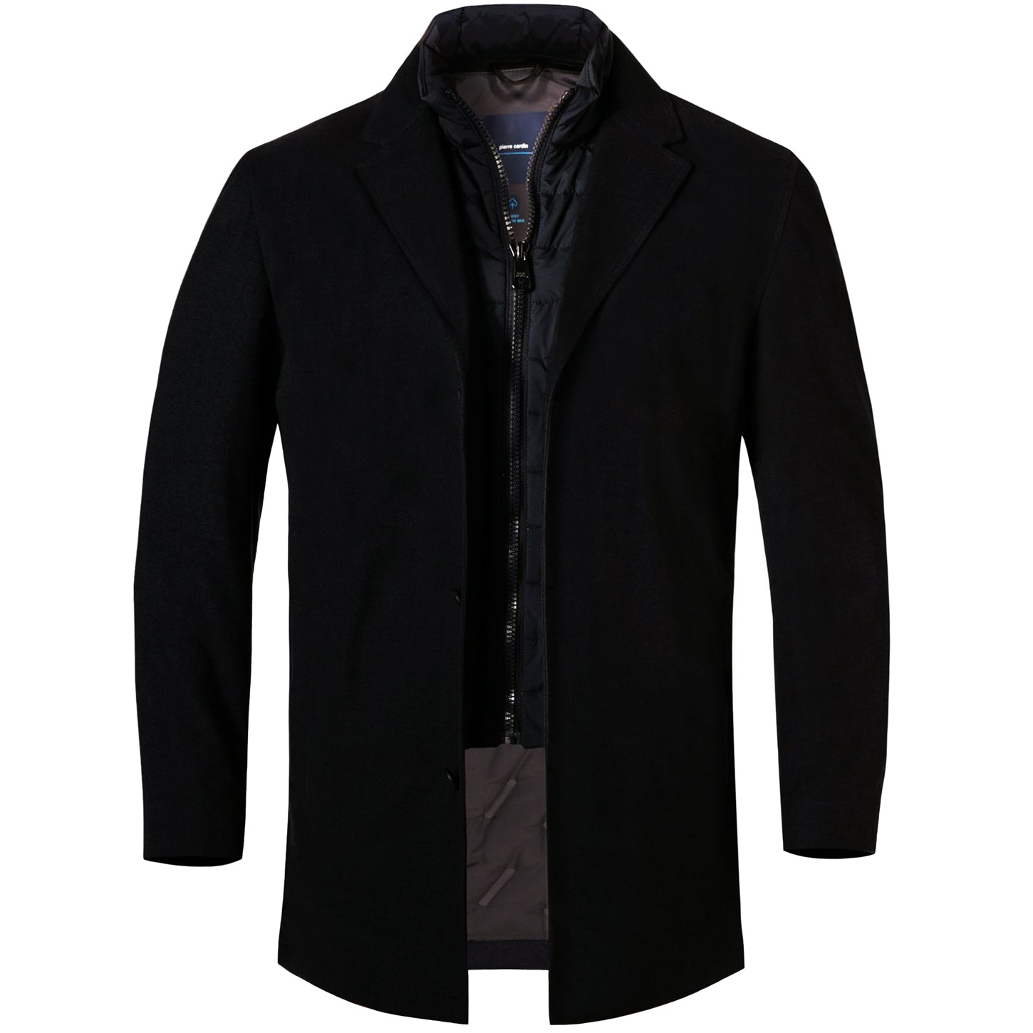 pierre-cardin-futureflex-fekete-finom-tapintasu-puha-kabat-szel-hideg-ellen-vedo-steppelt-beles-osz-tel-ferfias-gombos-elegans-balon-dzseki-oltozkodes-ruhazat-divat-sportos