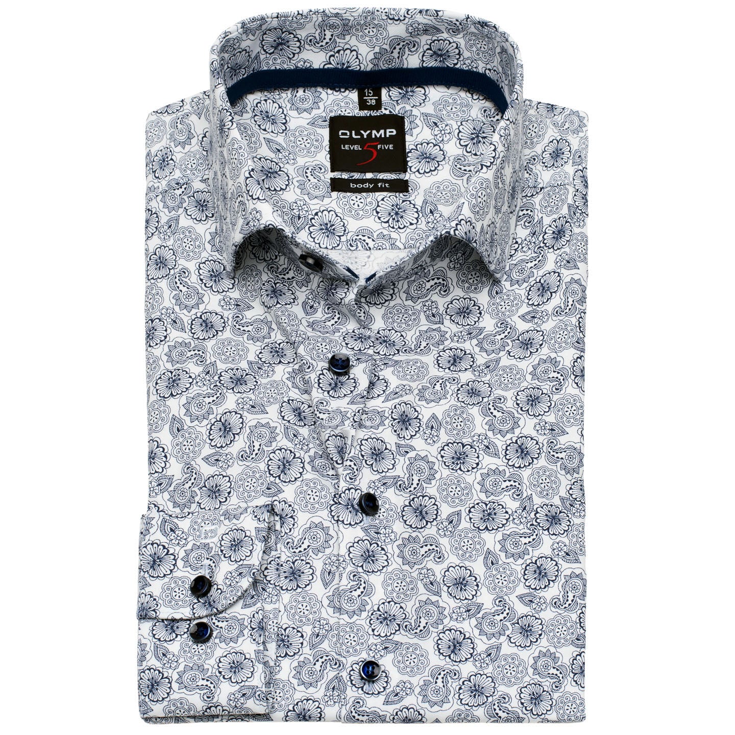 olymp-level-5-body-fit-ferfi-ing-feher-sotetkek-viragmintas-navy-oltozkodes-ruhazat-tavasz-elegans-stilusos-felso-ruhazat-karcsusitott-vasalasmentes