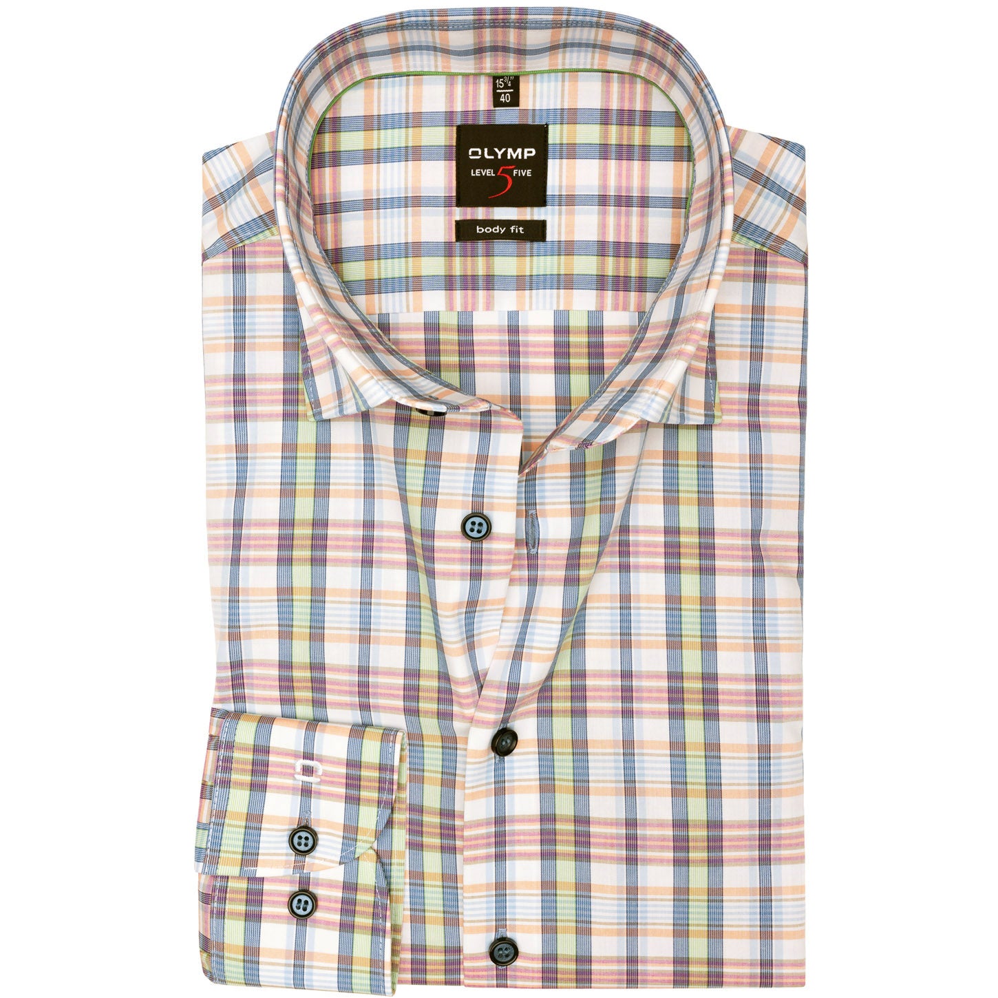 OLYMP Business Level 5 Body Fit MacNeill Tartan Négyzetrácsos Sötétkék Zöld Rózsaszín Extra Karcsúsított Ing