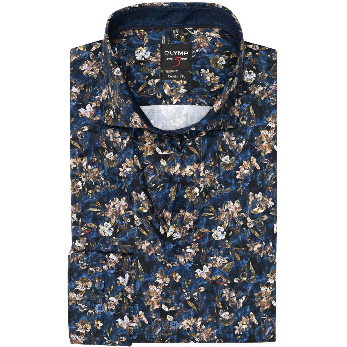 olymp-level-5-five-body-fit-sotet-kek-szines-barna-viragmintas-ferfi-ing-extra-karcsusitott-divatos-elegans-oltozkodes-ruhazat-ferfidivat-trendkoveto-uj-floral-markans-kulonleges-elsőosztályú-premium