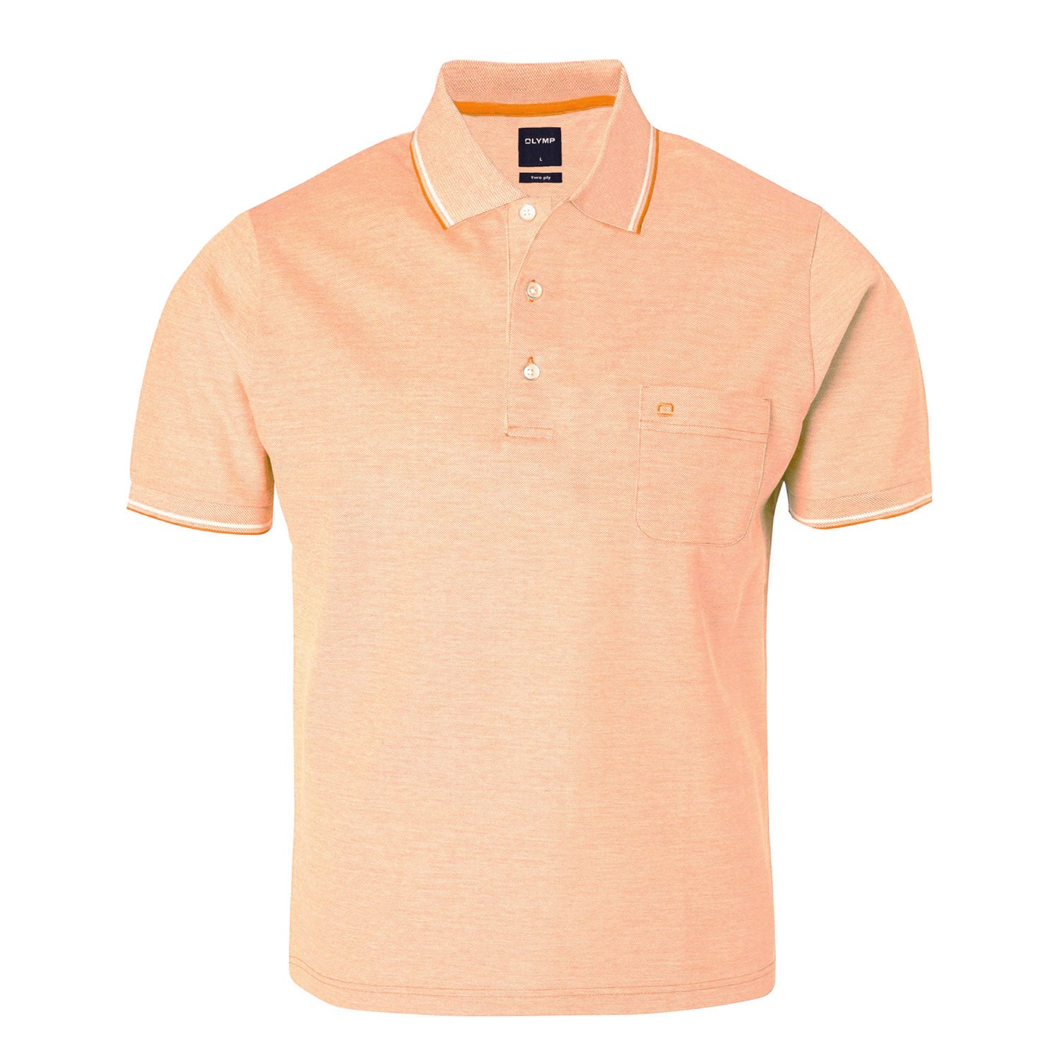 OLYMP Casual Bergamo Two-Ply Világos Barackvirág Sárga Galléros Gombos Rövid Ujjú Tiszta Pamut Póló