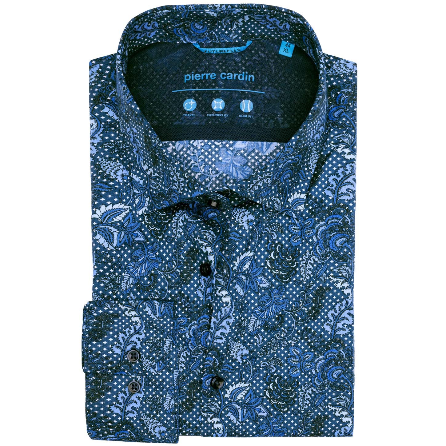 pierre-cardin-futureflex-slim-body-fit-kek-blue-sotetkek-paisley-viragmintas-floral-ing-ferfi-divat-oltozkodes-ruhazat-elegancia-osz-karcsusitott-stilus-classicformen-ajandek