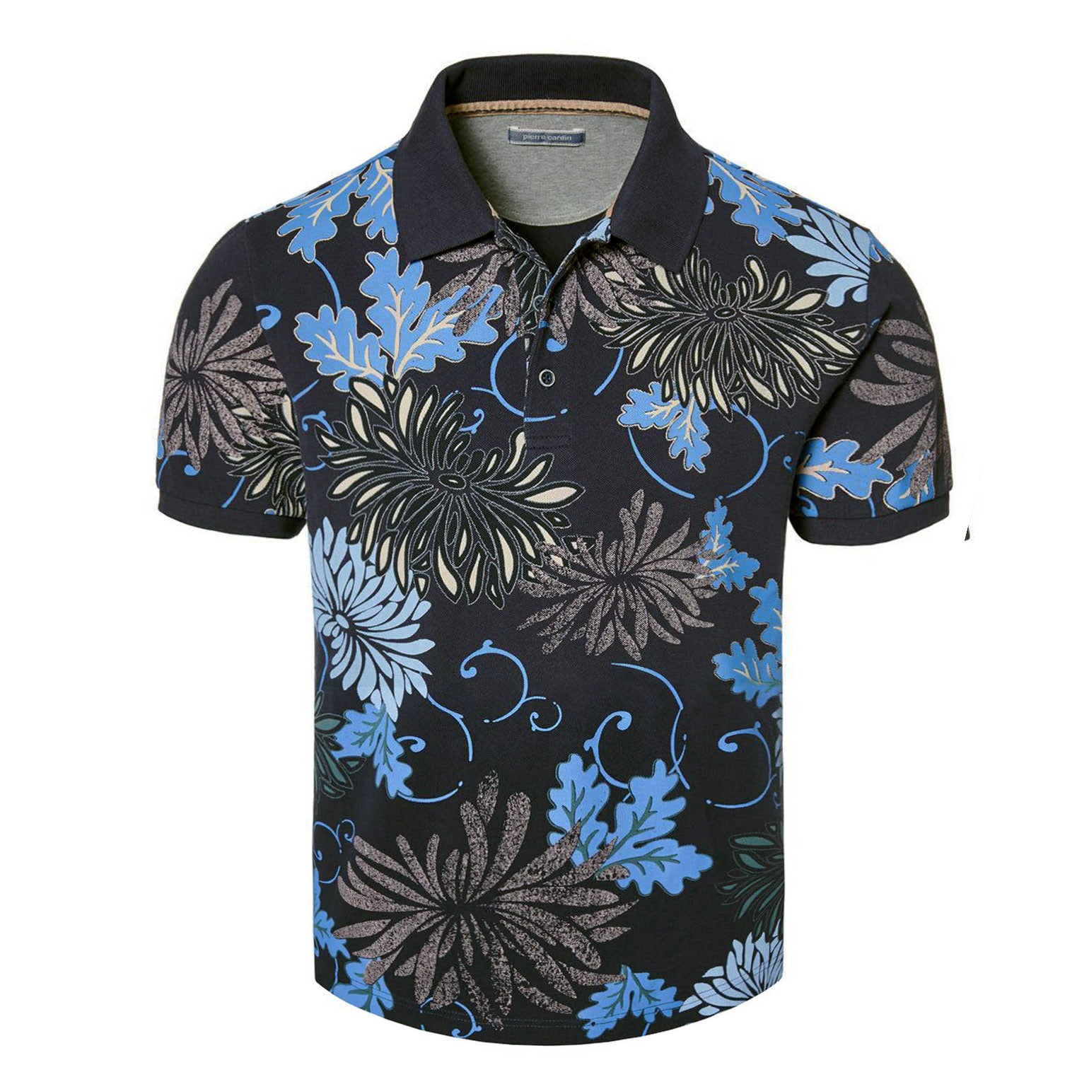 pierre-cardin-olymp-navy-trendi-vilagos-kek-ocean-viragmintas-nyari-galleros-polo-tengerpart-nyaralas-szabadsag-balaton-homok-meleg-napsutes-divatos-blue-tengerészkék-pique-tshirt-menswear