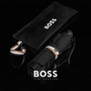 Boss-ferfi-markans-kulonleges-fekete-luxus-esernyo-osszecsukhato-Umbrella-Mini-Iconic-Black-monogram-pocket-hug321a-rainproff-vizallo-black tie-öltözködés-suit-öltöny-temetés-gyász-vihar-időjárás-waterproof-kiegészítő-prémium-minőség-ruházat-trend-menswear