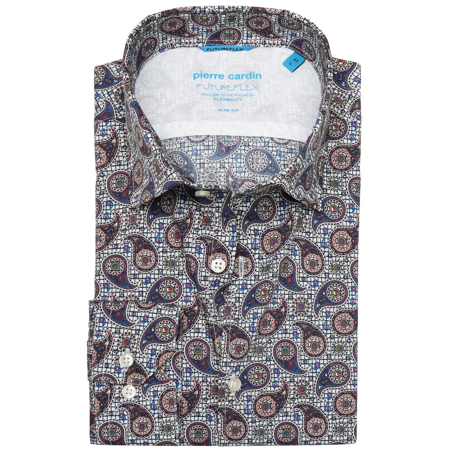 PIERRE CARDIN FutureFlex Slim Fit Petersen Apró Négyzetrácsos Színes Paisley Virágmintás Extra Karcsúsított Ing