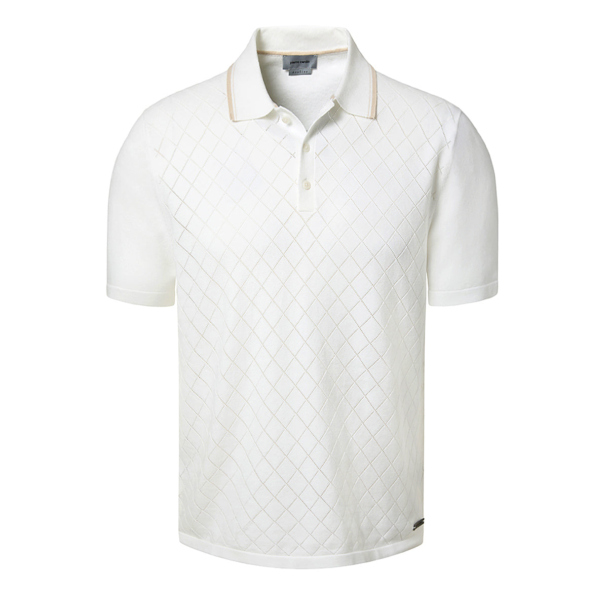 pierre-cardin_Casual_Modern_Fit_Kotott-linitted-hofeher-white-rombusz-mintas-galleros-gombos-karcsusitott-rovid-ujju-jersey-pamut-pique-Ing-polo-C5-52024.5150_1006-menswear-tshirt-snowwhite-checkered-luxus-prémium-minőség-elbűvölő-megjelenés