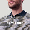 PIERRE CARDIN Casual Modern Fit Grosseto Különleges Szövésű Szellős Kötött Galléros Gombos Sötétkék Világos Csíkos Pamut Póló