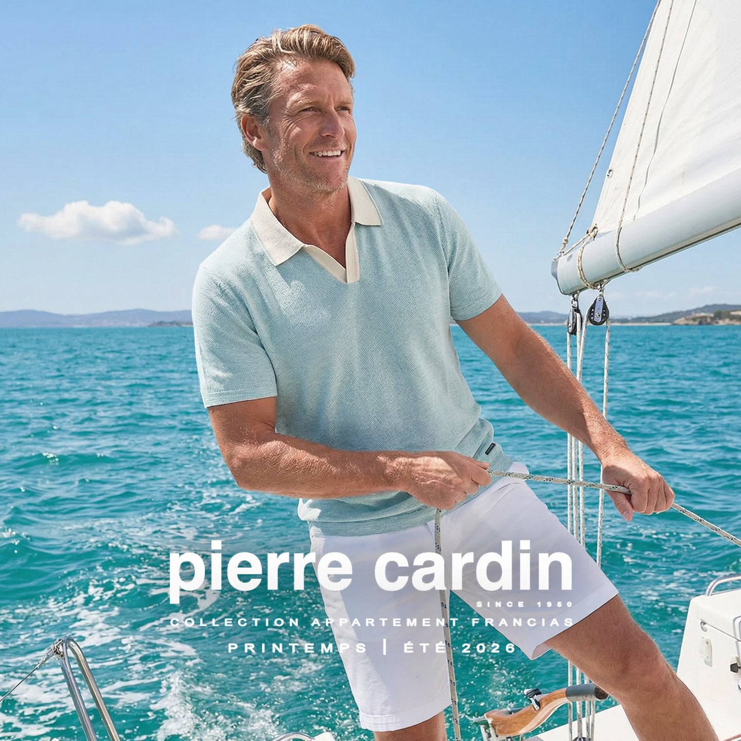 PIERRE CARDIN Casual Modern Fit Mazara Világos Türkizkék Kötött Bézs Színű Barbos Galléros Tiszta Pamut Rövid Ujjú Vasalásmentes Póló
